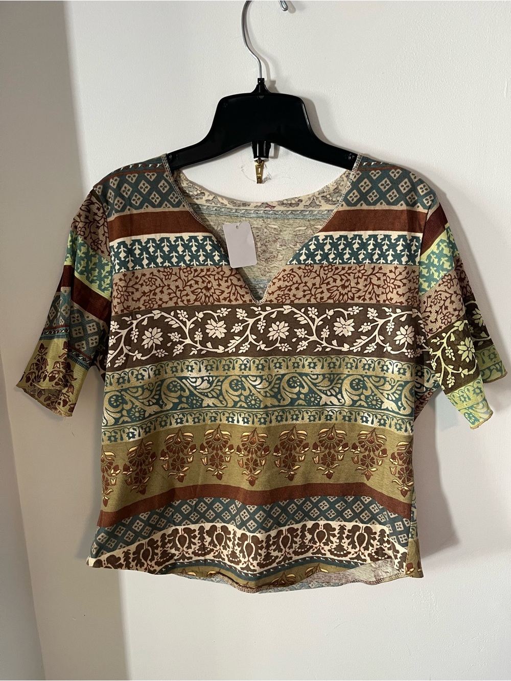Women’s Y2K Short Sleeve Brown and Green Top - Size M